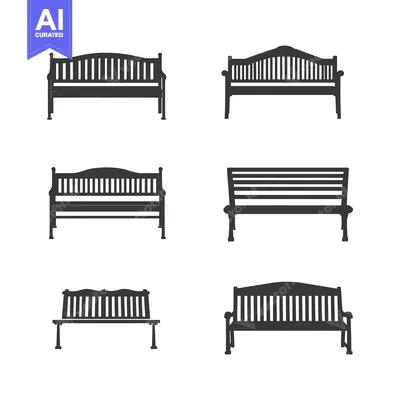 Popular premium asset: Six Different Black and White Silhouettes of Wooden Benches