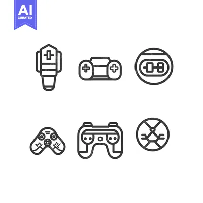 Six Different Gaming Controller Icons in Black and White