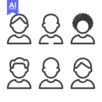 Six Different Outline Profile Icons with Varying Hairstyles