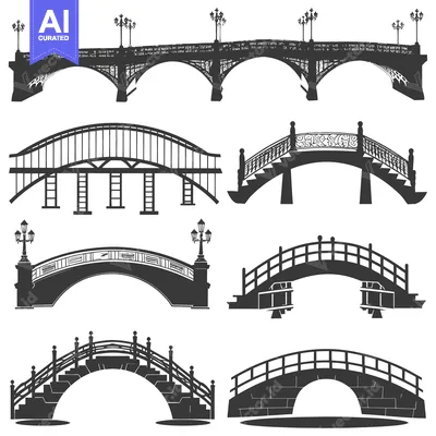 Aset premium populer: Six Different Silhouettes of Bridges with Decorative Elements