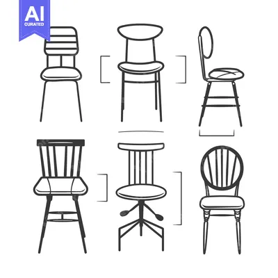 Six Different Types of Chairs Illustrated in Black and White