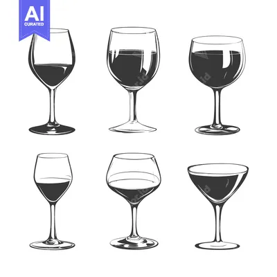 Aset desain premium: Six Different Wine Glasses with Black Liquid Inside