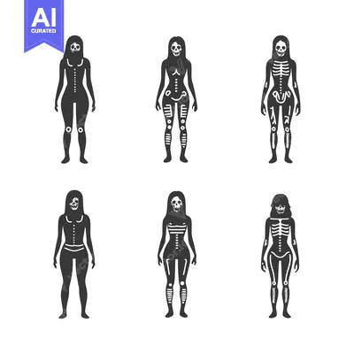 Aset premium populer: Six Female Figures With Skull Faces and Visible Bones