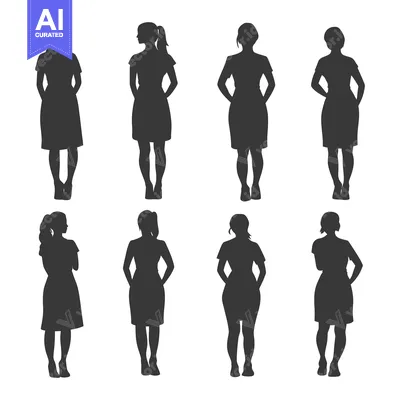 Six Female Silhouettes Standing in a Row