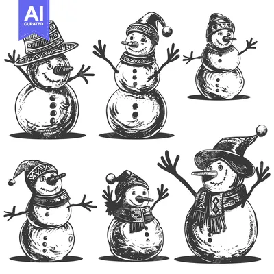 Six Festive Snowmen with Hats and Scarves
