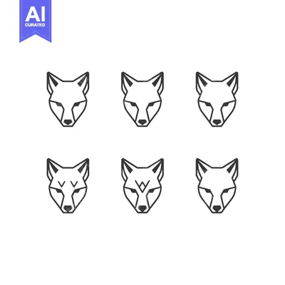 Aset desain premium: Six Geometric Fox Head Illustrations in Black and White