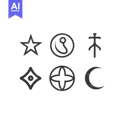 Six Geometric Symbols with Star, Circle, Cross, Diamond, Globe, and Cr