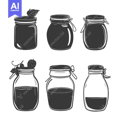 Six Glass Jars with Lids and Decorative Elements