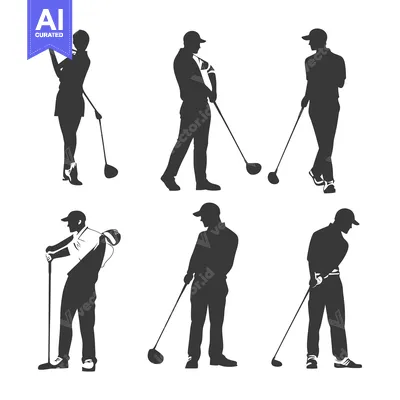 Six Golf Players in Silhouette Poses with Clubs