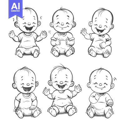 Six Happy Baby Illustrations in Different Poses