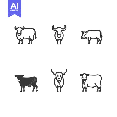 Six Line Art Illustrations of Cows and Bulls