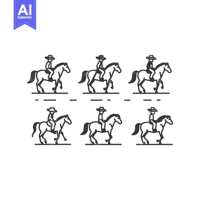 Popular premium asset: Six Line Drawings of a Cowboy Riding a Horse in Different Poses