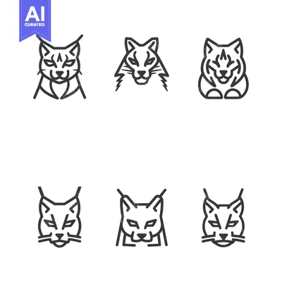 Premium design asset: Six Line Drawings of Lynx Heads in Different Poses