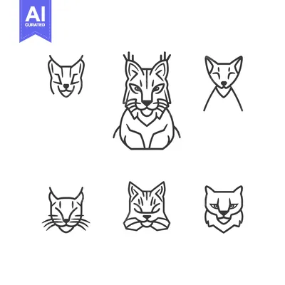 Aset premium populer: Six Line Drawings of Lynx Heads in Various Styles