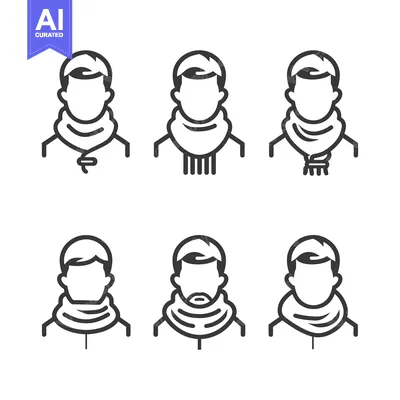 Six Line Drawings of Men Wearing Scarves