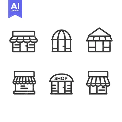 Six Line Drawings of Shops and Storefronts
