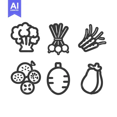 Premium design asset: Six Line Drawings of Various Vegetables