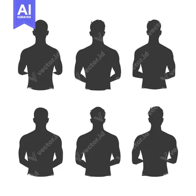 Six Male Silhouettes with Hands Behind Their Backs
