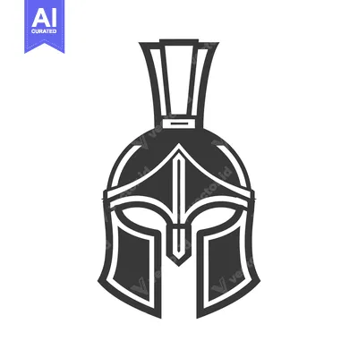 Aset desain premium: A Black and White Illustration of a Spartan Helmet