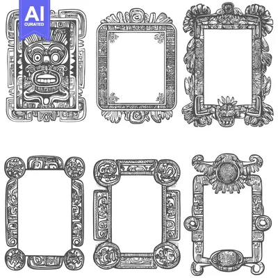 Six Ornamental Frames with Mayan-Inspired Motifs