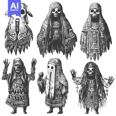 Six Ornate Skeleton Figures in Various Poses