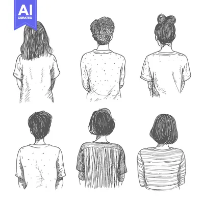 Six People Facing Away from the Viewer in Sketch Style