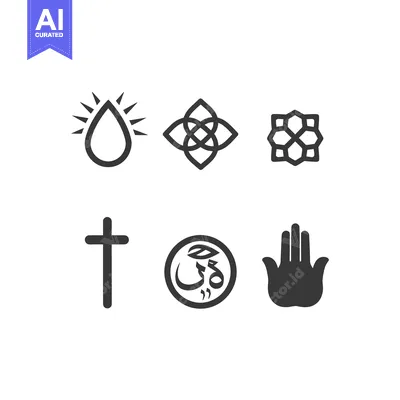 Aset desain premium: Six Religious Symbols Representing Different Faiths