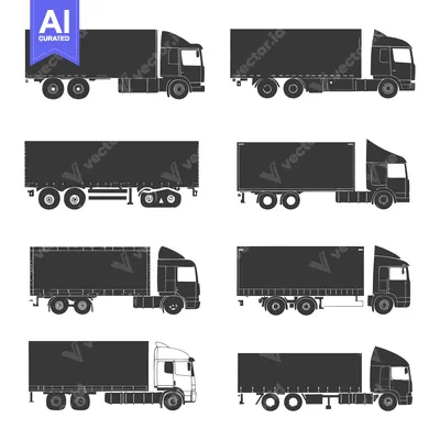 Six Silhouette Illustrations of Semi-Trailer Trucks