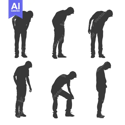 Six Silhouettes of a Man Bending Over with His Head Down