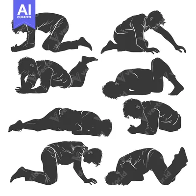 Six Silhouettes of a Man in Different Kneeling Poses
