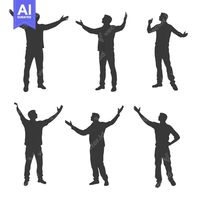 Six Silhouettes of a Man in Various Poses with Arms Raised