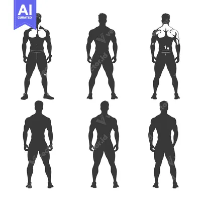 Six Silhouettes of a Muscular Man Standing in Different Poses