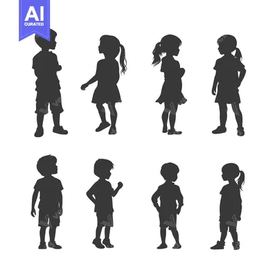 Aset premium populer: Six Silhouettes of Children Standing in Various Poses
