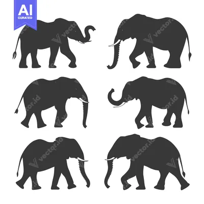 Aset desain premium: Six Silhouettes of Elephants in Walking Poses