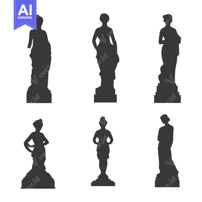 Six Silhouettes of Female Statues on Pedestals