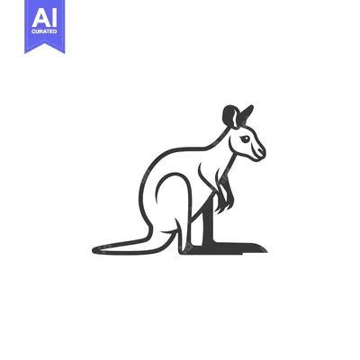 A Black and White Illustration of a Standing Kangaroo
