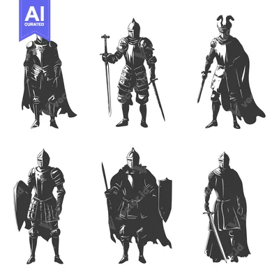 Aset premium populer: Six Silhouettes of Medieval Knights in Full Armor