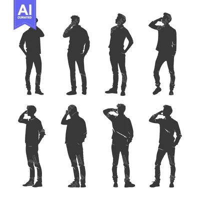 Aset desain premium: Six Silhouettes of Men Standing in Various Poses