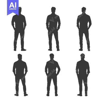 Six Silhouettes of Men Standing with Hands in Pockets