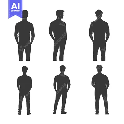Six Silhouettes of Men Standing with Hands in Pockets