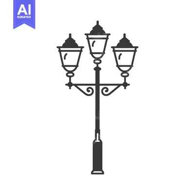 A black and white illustration of a street lamp with three lights