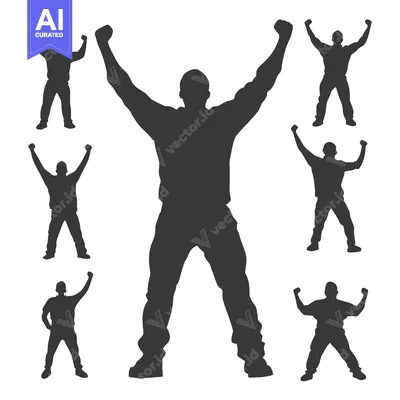 Aset premium populer: Six Silhouettes of Men with Arms Raised in Victory