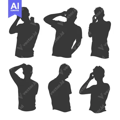 Aset desain premium: Six Silhouettes of Men with Different Poses