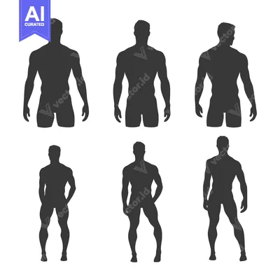 Six Silhouettes of Muscular Male Figures in Different Poses