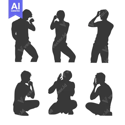 Aset premium populer: Six Silhouettes of People in Various Poses of Thought