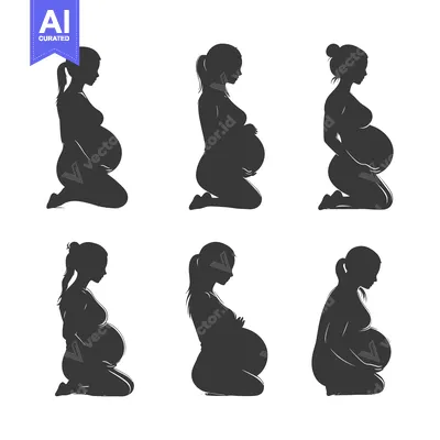 Six Silhouettes of Pregnant Women in Different Poses