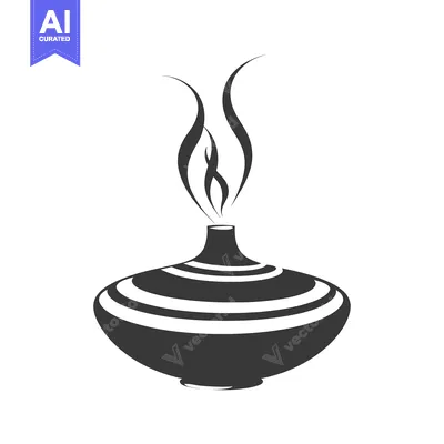 A Black and White Illustration of a Striped Incense Burner with Smoke