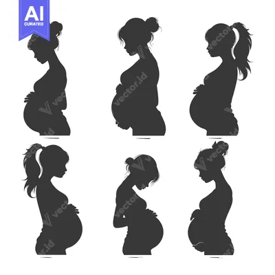 Six Silhouettes of Pregnant Women in Various Poses