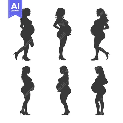 Premium design asset: Six Silhouettes of Pregnant Women in Various Poses