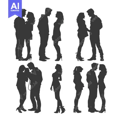 Six Silhouettes of Romantic Couples in Various Poses